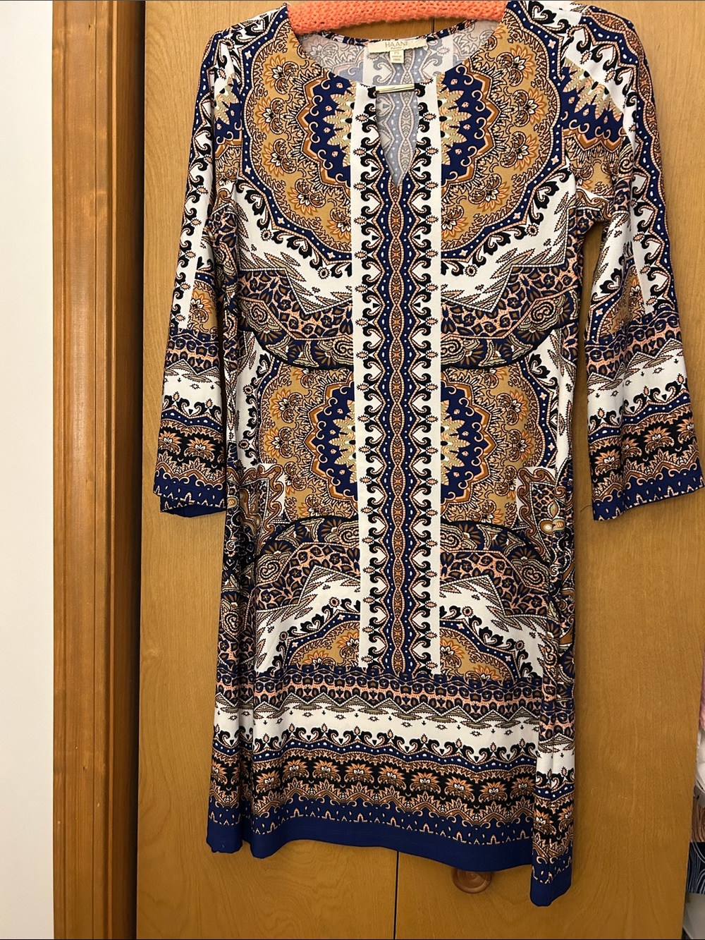 NWOT HAANI Navy and Tan Print Women's Dress PS